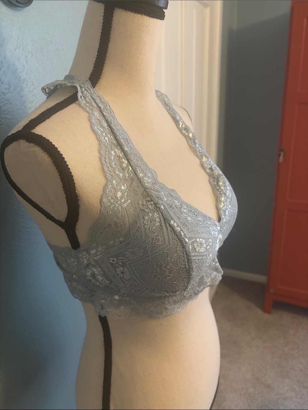 Lace Halter Bralette in Light Blue
